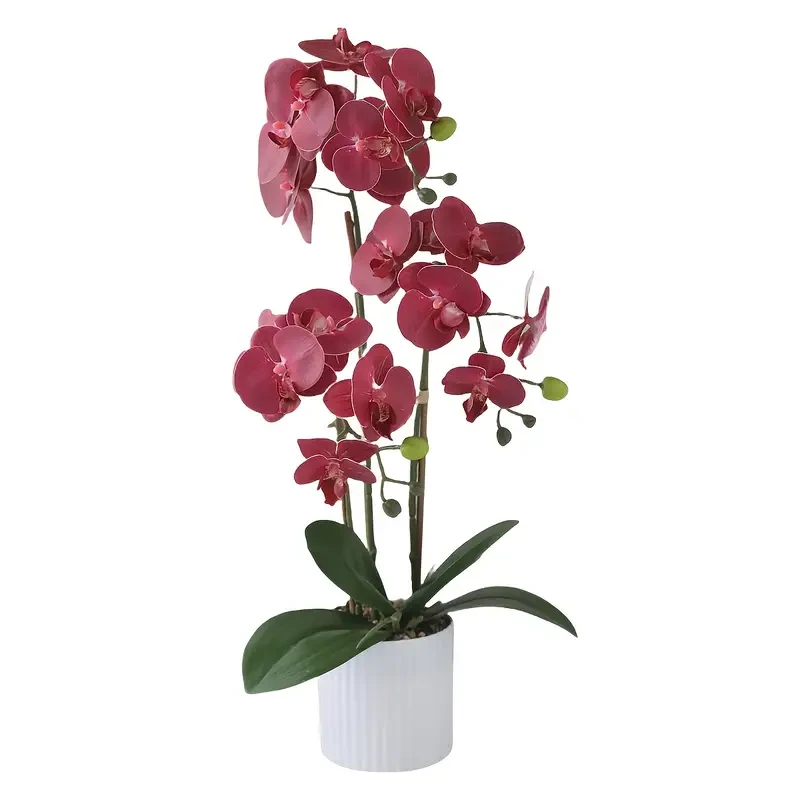 Kunstorchidee rood – 50 cm in witte pot | Levensechte Phalaenopsis