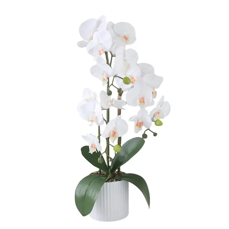 Witte kunstorchidee in witte pot – 50 cm | Levensechte Phalaenopsis