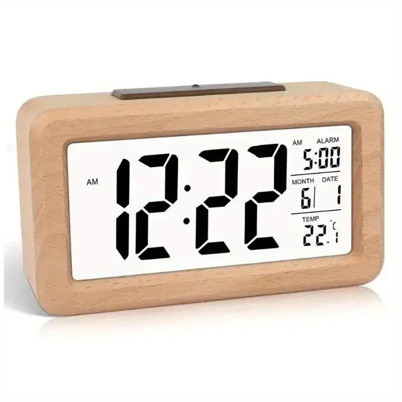 Digitale houten alarmklok met kalender & temperatuur