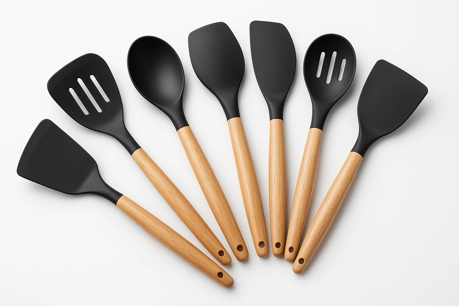 12-delig keukengerei siliconen met houten handvat 